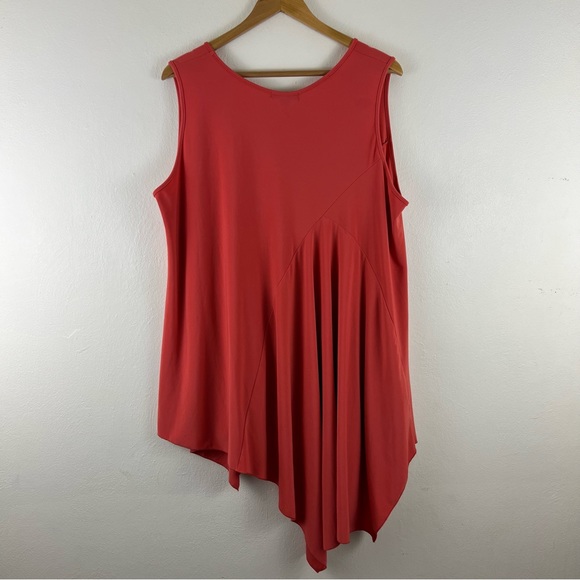 Sun Kim 2X Asymmetrical Pleated Corally Orange Sleeveless Stretchy Blouse Top - Picture 2 of 11